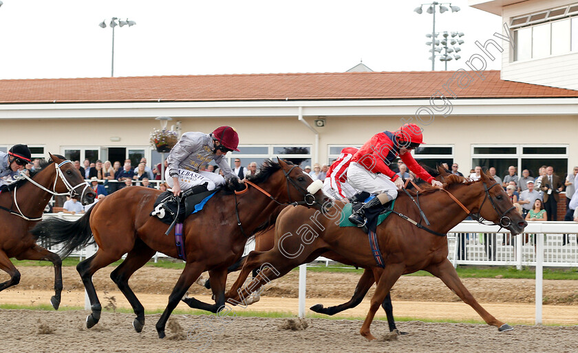 Majboor-0005 
 MAJBOOR (right, Liam Keniry) beats QAROUN (left) in The Old Speckled Hen Handicap
Chelmsford 30 Aug 2018 - Pic Steven Cargill / Racingfotos.com