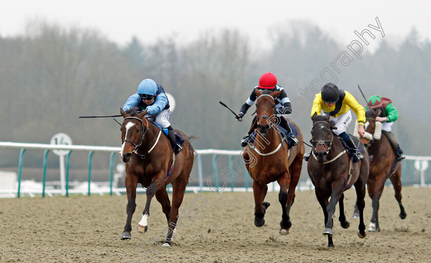 Melakaz-0002 
 MELAKAZ (left, Marco Ghiani) beats KOEMAN (right) and CATBIRD SEAT (centre) in The Betway Handicap
Lingfield 25 Jan 2022 - Pic Steven Cargill / Racingfotos.com