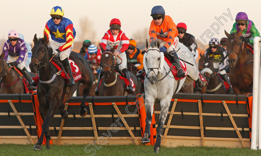 Champers-On-Ice-0002 
 CHAMPERS ON ICE (right, Tom Scudamore) beats VIVE LE ROI (left) in The Ladbrokes Handicap Hurdle
Newbury 29 Nov 2019 - Pic Steven Cargill / Racingfotos.com