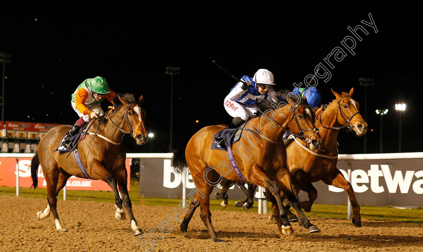 Humbert-0002 
 HUMBERT (centre, Josephine Gordon) beats COILLTE CAILIN (left) and POET'S SOCIETY (right) in The sunbets.co.uk Handicap Wolverhampton 15 Jan 2018 - Pic Steven Cargill / Racingfotos.com