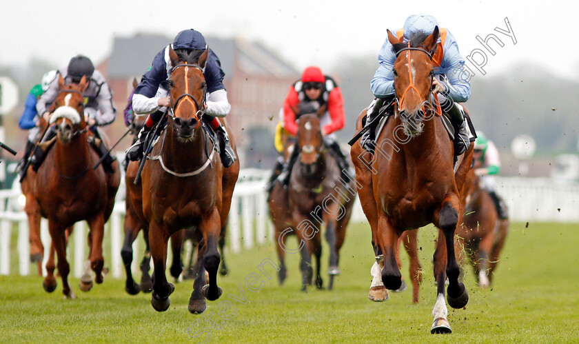 Raymond-Tusk-0002 
 RAYMOND TUSK (Tom Marquand) beats HE'S AMAZING (left) in The Dubai Duty Free Tennis Championships Maiden Stakes Div2 Newbury 21 Apr 2018 - Pic Steven Cargill / Racingfotos.com