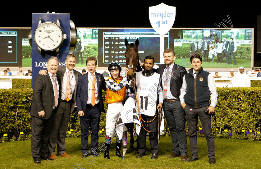 Dream-Today-0005 
 DREAM TODAY (Chris Hayes) with Jamie Osborne and members of Melbourne 10 Racing after The Cleveland Clinic Abu Dhabi World Class Healthcare Handicap
Meydan 10 Jan 2019 - Pic Steven Cargill / Racingfotos.com