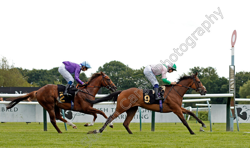 Typewriter-0004 
 TYPEWRITER (David Probert) beats FLAMING LORD (left) in The IRE Incentive Scheme EBF Restricted Novice Stakes
Nottingham 10 Aug 2021 - Pic Steven Cargill / Racingfotos.com