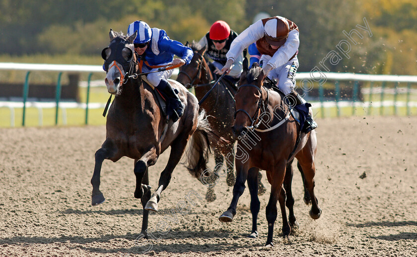 Motabassim-0006 
 MOTABASSIM (left, Jim Crowley) beats FLEETING FREEDOM (right) in The Racing Welfare Nursery Lingfield 5 Oct 2017 - Pic Steven Cargill / Racingfotos.com