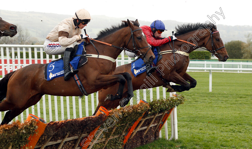 Redicean-and-Padleyourowncanoe-0001 
 REDICEAN (farside, Wayne Hutchinson) jumps with PADLEYOUROWNCANOE (nearside, Harry Cobden)
Cheltenham 27 Oct 2018 - Pic Steven Cargill / Racingfotos.com