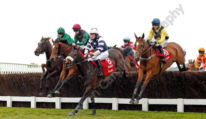 Summer-Sounds-0002 
 SUMMER SOUNDS (centre, James Jackson-Stops) jumps WELSH'S CASTLE (right) Cheltenham 4 May 2018 - Pic Steven Cargill / Racingfotos.com