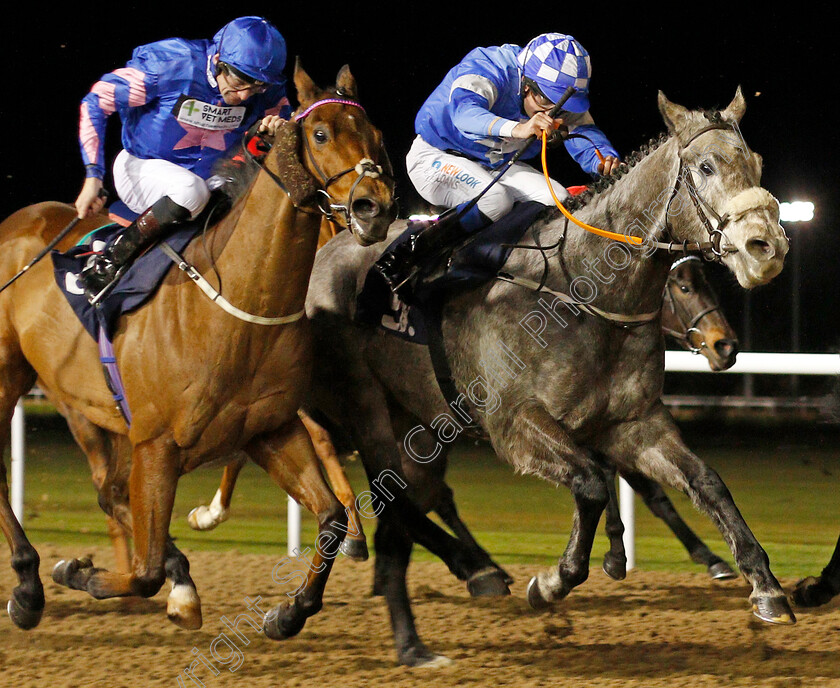 Katheefa-0003 
 KATHEEFA (right, James Sullivan) beats DOUBLE UP (left) in The Betway Handicap
Wolverhampton 19 Dec 2019 - Pic Steven Cargill / Racingfotos.com