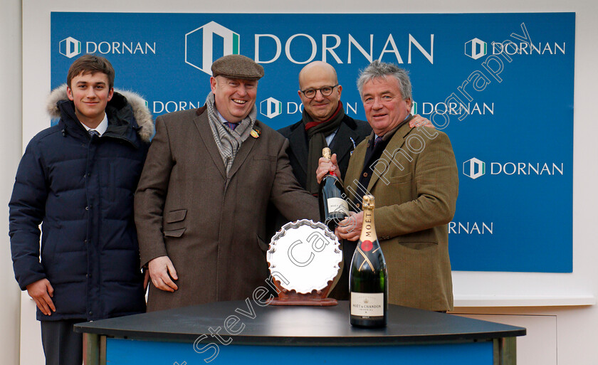 Wholestone-0011 
 Presentation to Simon Munir and Nigel Twiston-Davies for The Dornan Engineering Relkeel Hurdle won by WHOLESTONE Cheltenham 1 Jan 2018 - Pic Steven Cargill / Racingfotos.com