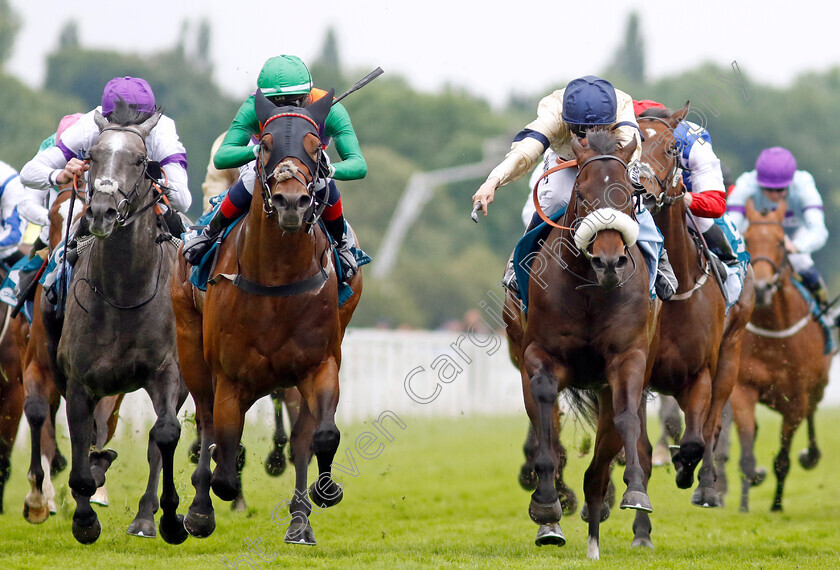 Quinault-0002 
 QUINAULT (centre, Connor Planas) beats WASHINGTON HEIGHTS (right) in The Oakmere Homes Supporting Macmillan Sprint Handicap
York 17 Jun 2023 - Pic Steven Cargill / Racingfotos.com