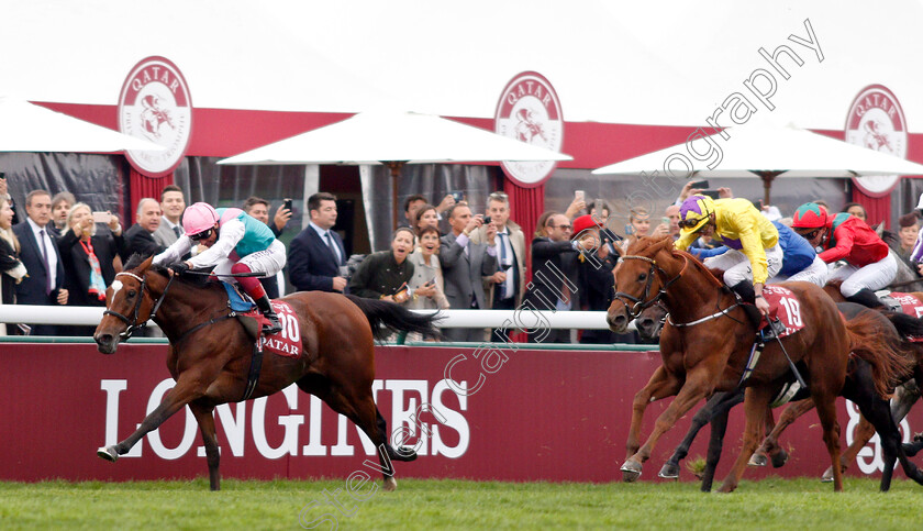 Enable-0009 
 ENABLE (Frankie Dettori) beats SEA OF CLASS (right) in The Qatar Prix De L'Arc De Triomphe
Longchamp 7 Oct 2018 - Pic Steven Cargill / Racingfotos.com