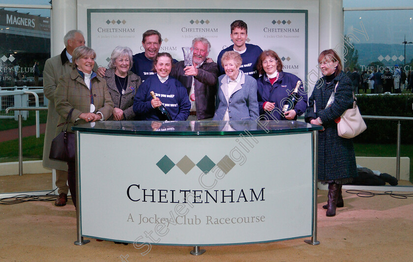 Southfield-Theatre-0007 
 Presentation by Derek Thompson and Greg James to Southfield Racing, Sara Bradstock and Lily Bradstock for The Are You Well, I Thought You Were Open Hunters Chase won by SOUTHFIELD THEATRE
Cheltenham 3 May 2019 - Pic Steven Cargill / Racingfotos.com