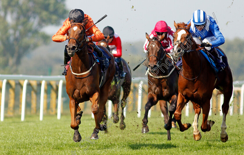 Kingmania-0002 
 KINGMANIA (Pat Cosgrave) beats AJRAD (right) in The Visit attheraces.com Nursery
Yarmouth 15 Sep 2020 - Pic Steven Cargill / Racingfotos.com