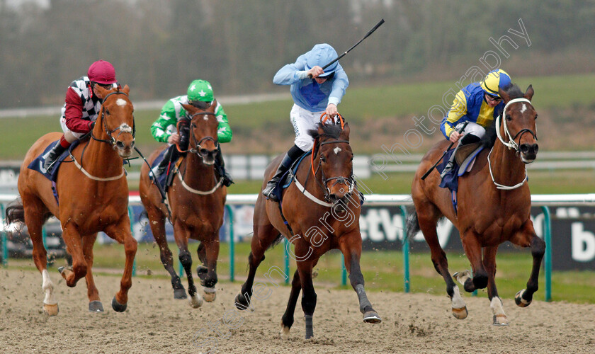 Battle-Of-Marathon-0001 
 BATTLE OF MARATHON (centre, Darragh Keenan) beats BLOWING DIXIE (right) in The Betway Handicap
Lingfield 14 Feb 2020 - Pic Steven Cargill / Racingfotos.com