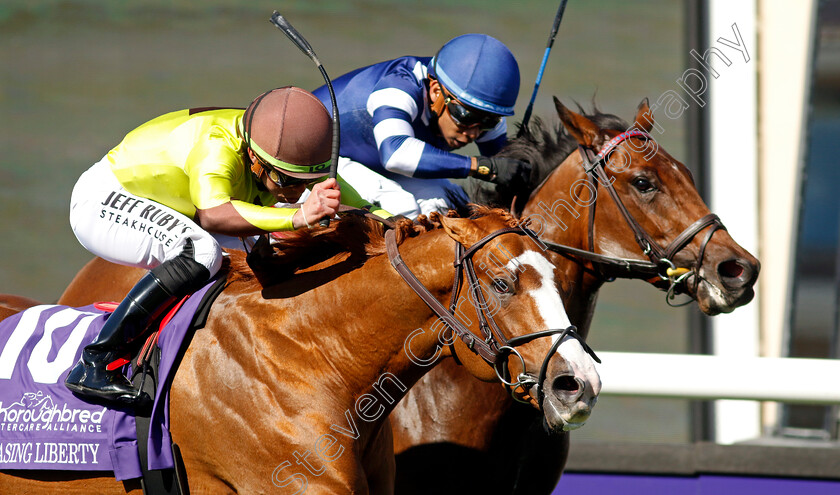 Chasing-Liberty-0001 
 CHASING LIBERTY (Irad Ortiz) wins The Thoroughbred Aftercare Alliance Stakes
Del Mar USA 1 Nov 2024 - Pic Steven Cargill / Racingfotos.com