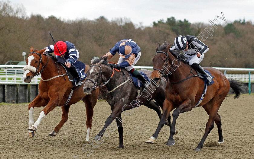 Crystal-Casque-0001 
 CRYSTAL CASQUE (left, Jack Gilligan) beats DAYZEE (centre) and TWIRLING (right) in The BetMGM Irish EBF Fillies Handicap
Lingfield 23 Dec 2023 - Pic Steven Cargill / Racingfotos.com