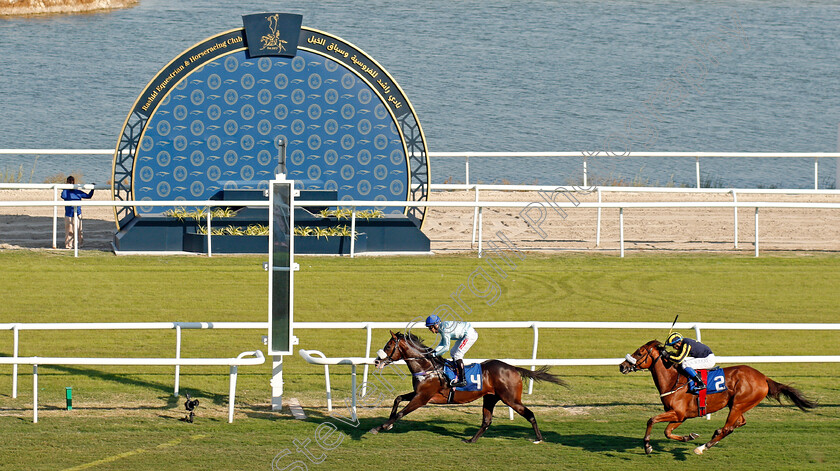 Shajer-0003 
 SHAJER (Andrew Elliott) beats AL TARIQ (right) in The Batelco Cup
Bahrain 22 Nov 2019 - Pic Steven Cargill / Racingfotos.com