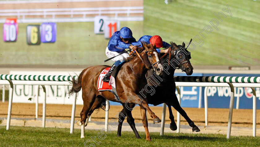 Hawkbill-0006 
 HAWKBILL (left, William Buick) beats FRONTIERSMAN (right) in The Dubai City Of Gold Meydan Dubai 10 Mar 2018 - Pic Steven Cargill / Racingfotos.com