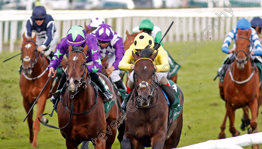 Laugh-A-MInute-0002 
 LAUGH A MINUTE (right, Andrea Atzeni) beats ALBA POWER (left) in The Weatherbys Racing Bank £300,000 2-y-o Stakes Doncaster 14 Sep 2017 - Pic Steven Cargill / Racingfotos.com