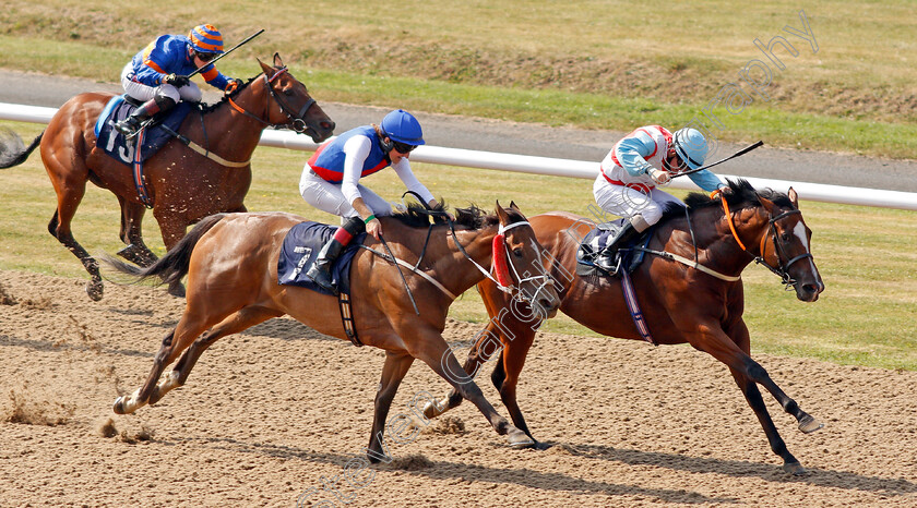 Maid-Millie-0002 
 MAID MILLIE (centre, Tim Clark) beats ELZAAM'S DREAM (right) in The Sky Sports Racing Sky 415 Handicap
Wolverhampton 11 Aug 2020 - Pic Steven Cargill / Racingfotos.com