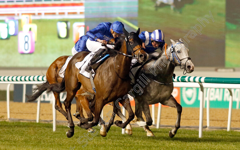 Valiant-Prince-0005 
 VALIANT PRINCE (left, James Doyle) beats ALFAREEQ (right) in The Singspiel Stakes
Meydan, Dubai 3 Feb 2023 - Pic Steven Cargill / Racingfotos.com