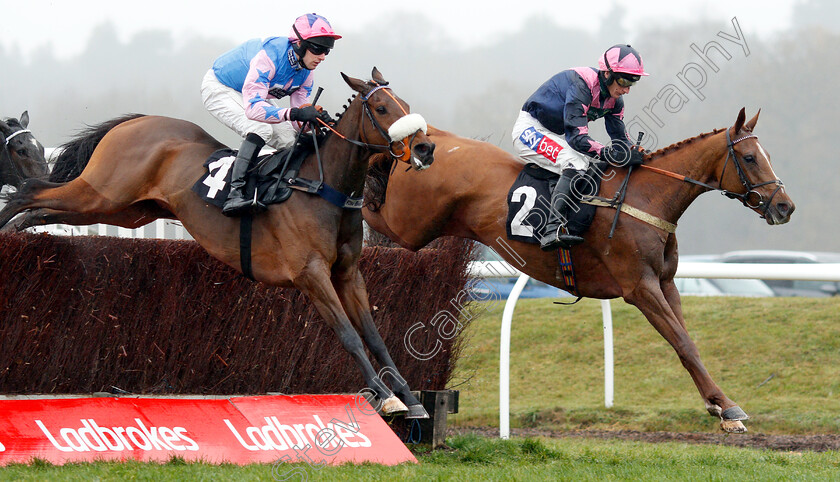 Le-Breuil-and-Rocky s-Treasure-0003 
 LE BREUIL (Daryl Jacob) leads ROCKY'S TREASURE (left)
Newbury 1 Dec 2018 - Pic Steven Cargill / Racingfotos.com