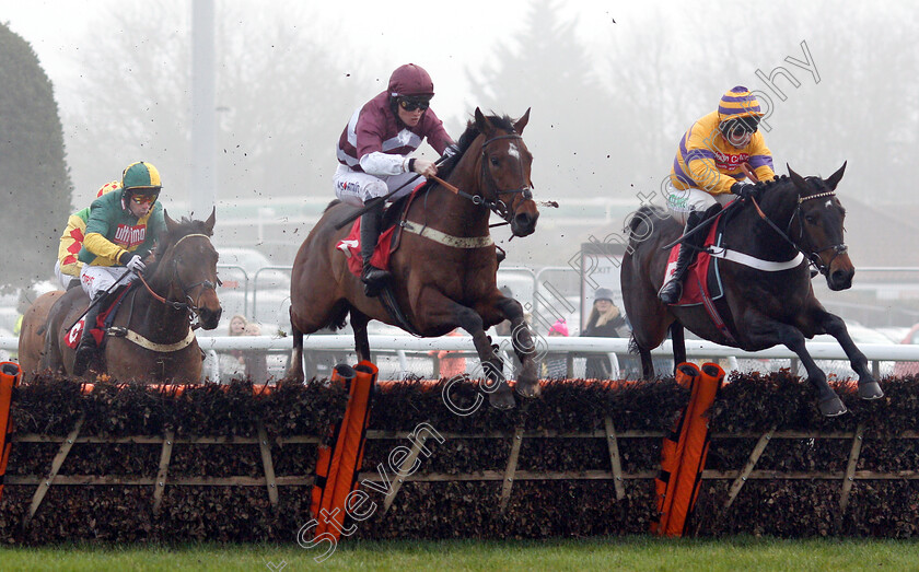 Beat-The-Judge-0002 
 BEAT THE JUDGE (centre, Joshua Moore) beats CHAPARRAL PRINCE (right) in The 32Red Casino Introductory Juvenile Hurdle
Kempton 27 Dec 2018 - Pic Steven Cargill / Racingfotos.com