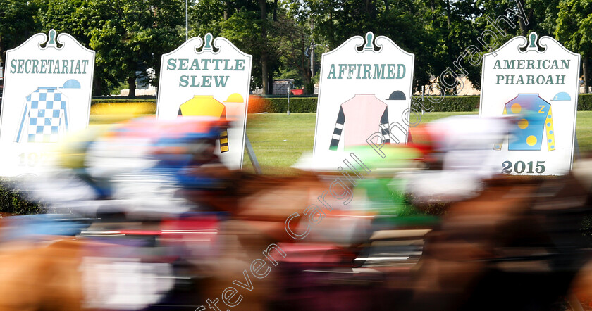 Belmont-Park-0001 
 Horses race past the names of Triple Crown winners in the week that JUSTIFY bids to win the Belmont Stakes and win the Triple Crown
Belmont Park 7 Jun 2018 - Pic Steven Cargill / Racingfotos.com