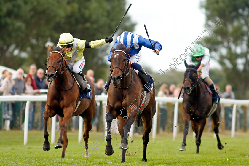 Tarhib-0004 
 TARHIB (centre, Jim Crowley) beats ROMANTIC TIME (left) in The Bob Hunt's Race Day Fillies Handicap
Yarmouth 13 Sep 2022 - Pic Steven Cargill / Racingfotos.com