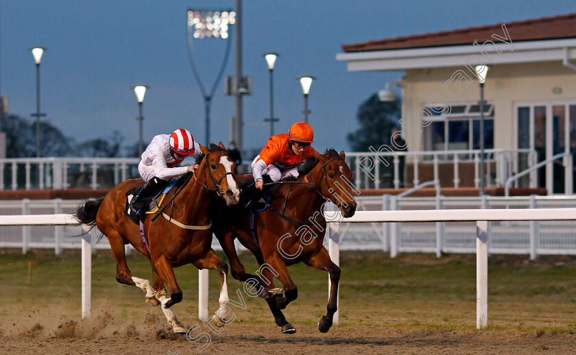 Nell-Quickly-0002 
 NELL QUICKLY (Hollie Doyle) beats GARDEN PARADISE (left) in The Ladies Day 26th August Maiden Fillies Stakes
Chelmsford 29 Apr 2021 - Pic Steven Cargill / Racingfotos.com