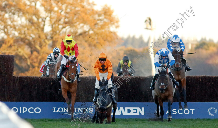 Boothill-0012 
 BOOTHILL (right, Jonathan Burke) wins The Jim Barry Wines Hurst Park Handicap Chase as SAINT SEGAL (David Noonan) falls at the last - all ok.
Ascot 25 Nov 2023 - Pic Steven Cargill / Racingfotos.com