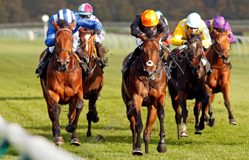 Eshaada-0007 
 ESHAADA (left, Jim Crowley) beats QUENELLE D'OR (centre) in The Play 3-2-Win At Mansionbet EBF Maiden Fillies Stakes Div1
Newmarket 9 Oct 2020 - Pic Steven Cargill / Racingfotos.com