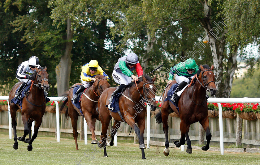 Happy-Odyssey-0002 
 HAPPY ODYSSEY (centre, Tom Marquand) beats FOX COACH (right) in The England V Belgium Specials At 188bet Novice Auction Stakes
Newmarket 28 Jun 2018 - Pic Steven Cargill / Racingfotos.com