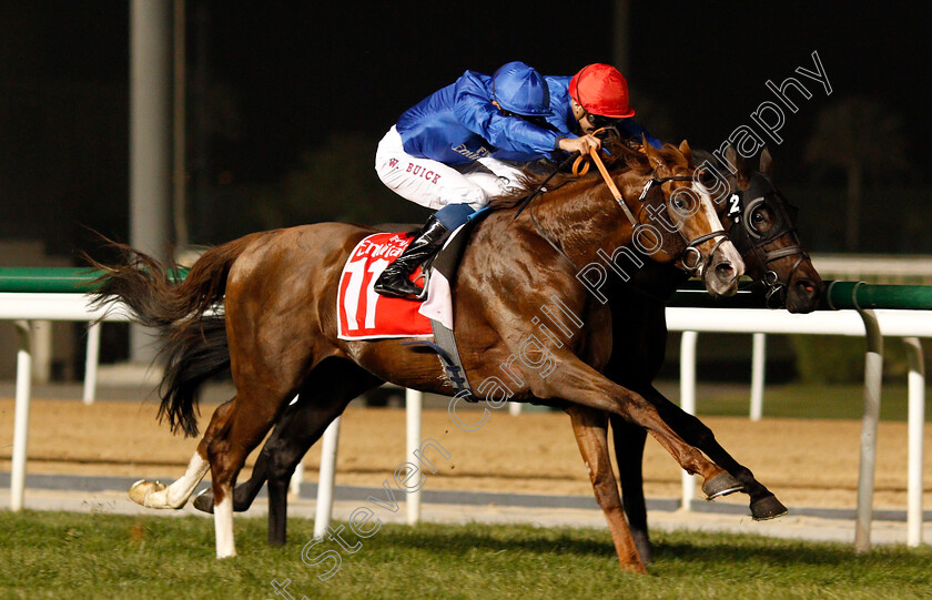 Hawkbill-0004 
 HAWKBILL (William Buick) beats FRONTIERSMAN (right) in The Dubai City Of Gold Meydan Dubai 10 Mar 2018 - Pic Steven Cargill / Racingfotos.com