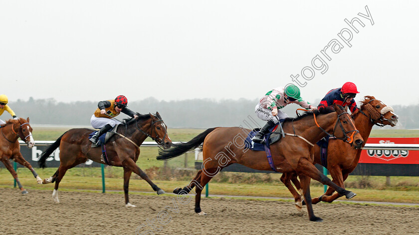 Dark-Alliance-0002 
 DARK ALLIANCE (Edward Greatrex) beats MADRINHO (farside) and ACCOMPLICE (left) in The Play Slots At sunbets.co.uk/vegas Handicap Div1 Lingfield 12 Jan 2018 - Pic Steven Cargill / Racingfotos.com