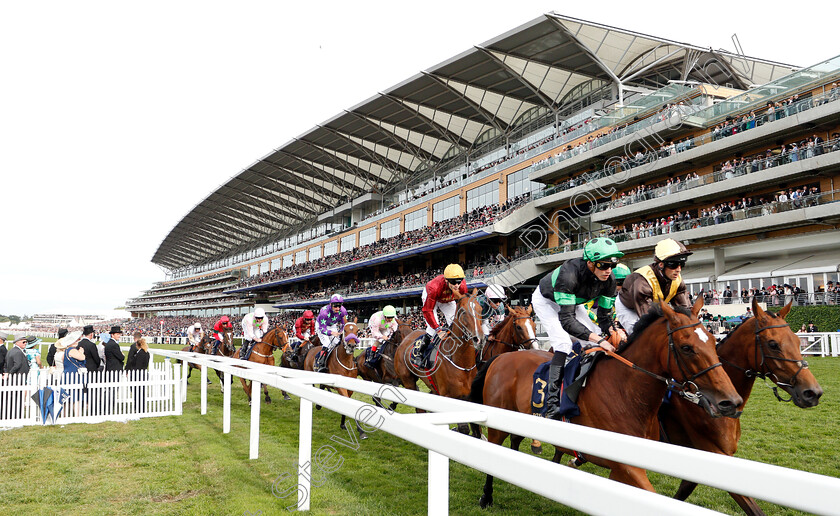 Pallasator-0001 
 PALLASATOR (red, Jamie Spencer) on his way to winning The Queen Alexandra Stakes 
Royal Ascot 23 Jun 2018 - Pic Steven Cargill / Racingfotos.com