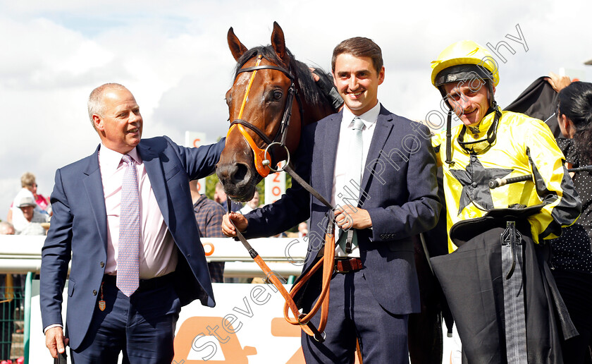 Caturra-0009 
 CATURRA (Adam Kirby) and trainer Clive Cox after The Wainwright Flying Childers Stakes
Doncaster 10 Sep 2021 - Pic Steven Cargill / Racingfotos.com