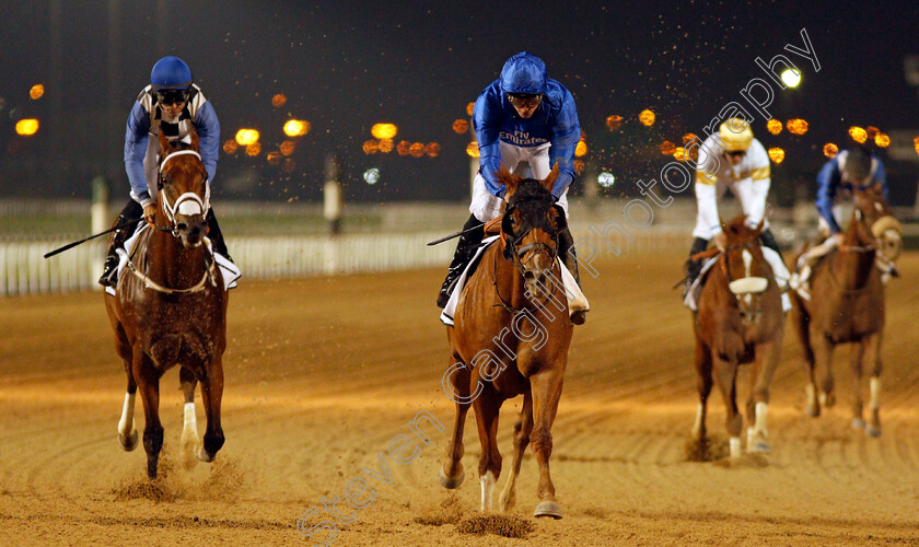 Comicas-0008 
 COMICAS (William Buick) wins The Dubawi Stakes Meydan 18 Jan 2018 - Pic Steven Cargill / Racingfotos.com