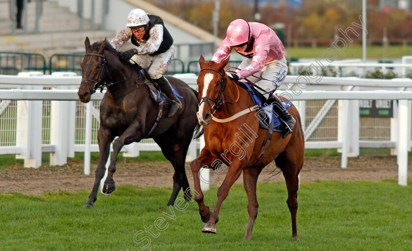 For-Pleasure-0005 
 FOR PLEASURE (Harry Bannister) beats THIRD TIME LUCKI (left) in The Sky Bet Supreme Trial Novices Hurdle
Cheltenham 15 Nov 2020 - Pic Steven Cargill / Racingfotos.com