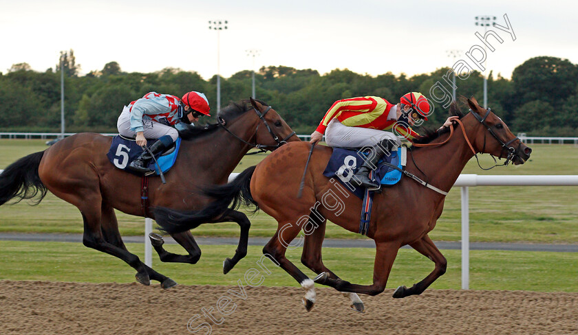 Singing-The-Blues-0004 
 SINGING THE BLUES (Daniel Muscutt) beats RED SECRET (left) in The Download The At The Races App Handicap
Wolverhampton 31 Jul 2020 - Pic Steven Cargill / Racingfotos.com