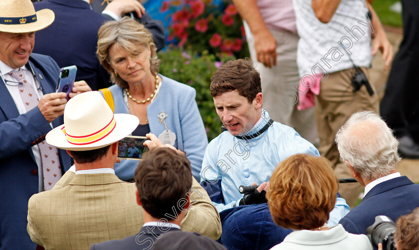 Harrow-0011 
 Oisin Murphy talks to owners from Highclere Racing after The OR8wellness EBF Stallions Nursery won by HARROW
York 19 Aug 2021 - Pic Steven Cargill / Racingfotos.com