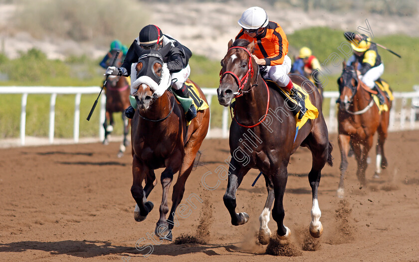 Epsilon-0002 
 EPSILON (left, Liam Tarentaal) beats CALL SIGN (right) in The School Transport Services Handicap Jebel Ali 9 Mar 2018 - Pic Steven Cargill / Racingfotos.com