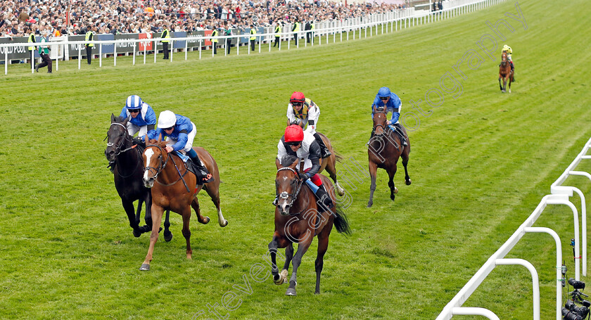 Megallan-0003 
 MEGALLAN (right, Frankie Dettori) beats MODERN NEWS (2nd left) and MUTASAABEQ (left) in The Cazoo Diomed Stakes
Epsom 4 Jun 2022 - Pic Steven Cargill / Racingfotos.com