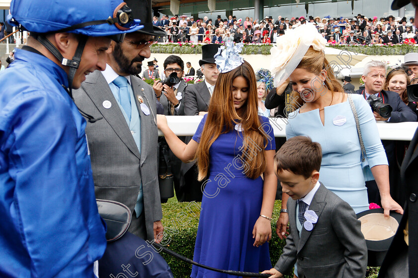 Sheikh-Mohammed-and-Princess-Haya-0001 
 Sheikh Zayed bin Mohammed bin Rashid Al Maktoum demonstrates whip skills with William Buick, Sheikh Mohammed, Sheika Jalila and Princess Haya after The King's Stand Stakes
Royal Ascot 19 Jun 2018 - Pic Steven Cargill / Racingfotos.com