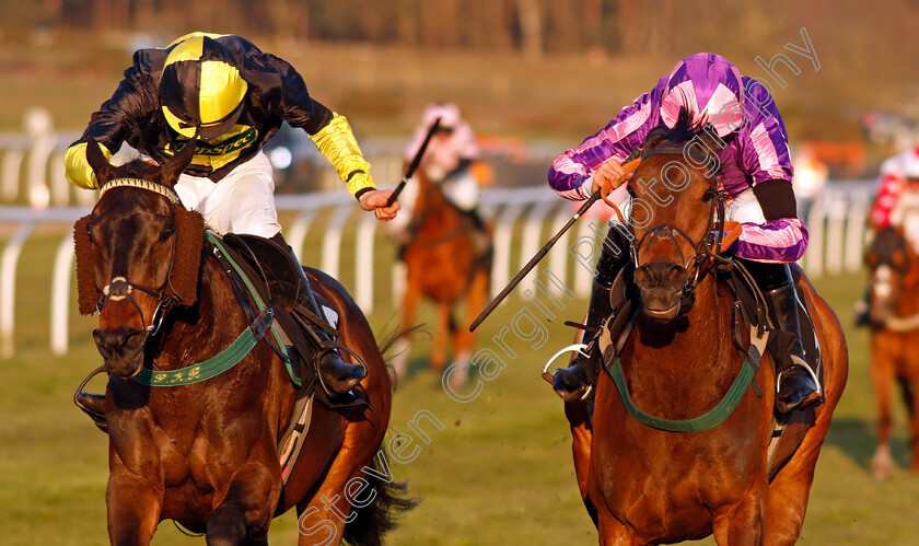 Oksana-0008 
 OKSANA (right, Jonathan England) beats ROMEO BROWN (left) in The Mansionbet Best Odds Guaranteed Handicap Hurdle
Market Rasen 19 Apr 2021 - Pic Steven Cargill / Racingfotos.com