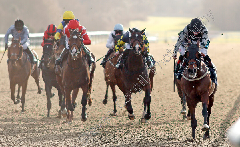 Bo-Selecta-0001 
 BO SELECTA (right, Stevie Donohoe) wins The Play Jackpot Games At sunbets.co.uk/vegas Maiden Handicap Lingfield 10 Jan 2018 - Pic Steven Cargill / Racingfotos.com