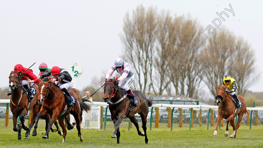 Carrie s-Vision-0003 
 CARRIE'S VISION (2nd left, James Doyle) beats THE LAST PARTY (2nd right) and LUCHADOR (left) in The Haven Seashore Holiday Park Maiden Fillies Stakes Yarmouth 24 Apr 2018 - Pic Steven Cargill / Racingfotos.com