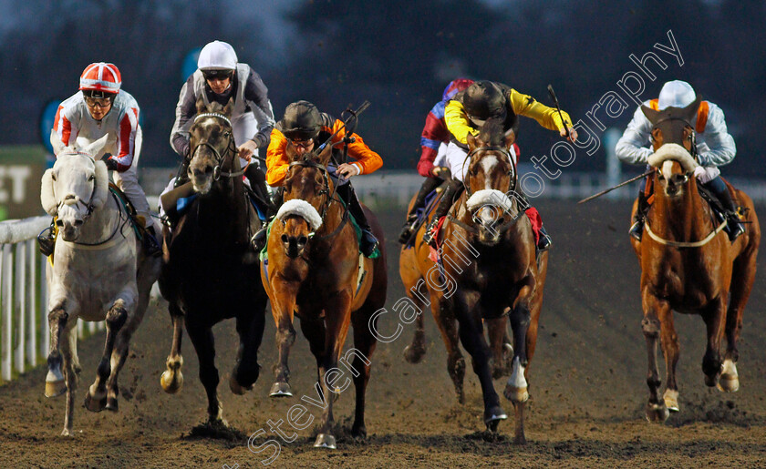 Baldomero-0008 
 BALDOMERO (centre, Luke Morris) beats RESTORER (left) UNITED FRONT (2nd right) MORDRED (right) and TYRRHENIAN SEA (2nd left) in The Unibet Horserace Betting Operator Of The Year Handicap
Kempton 2 Mar 2022 - Pic Steven Cargill / Racingfotos.com