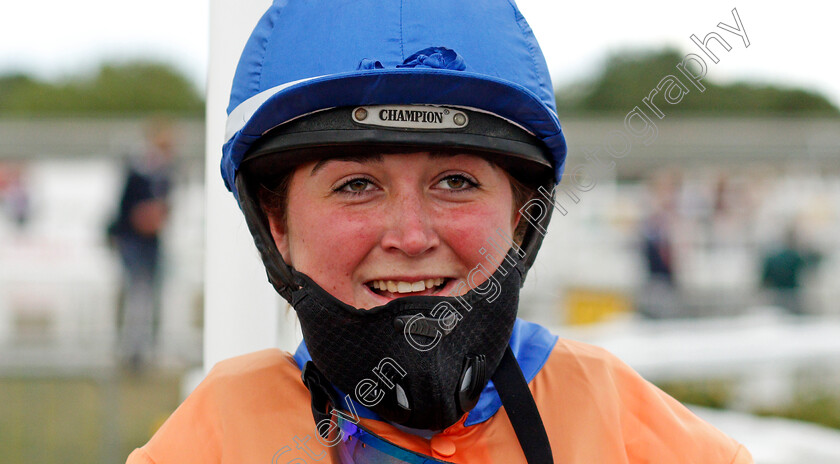 Pam-Du-Crocq-0001 
 Jockey PAM DU CROCQ after riding her first winner in The Download The At The Races App Handicap on HI HO SILVER
Yarmouth 28 Jul 2020 - Pic Steven Cargill / Racingfotos.com