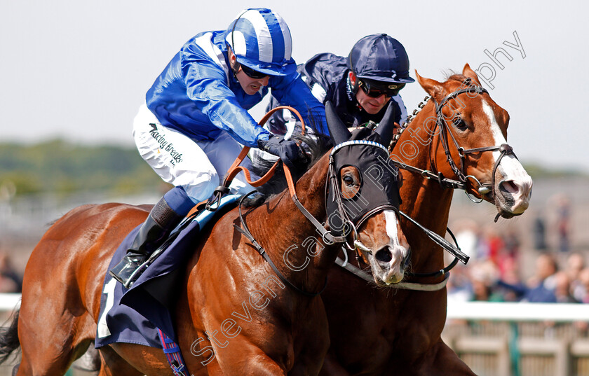 Warsaan-0003 
 WARSAAN (left, Jim Crowley) beats AUSTIN POWERS (right) in The Rewards4racing.com Handicap Div2 Newmarket 18 May 2018 - Pic Steven Cargill / Racingfotos.com