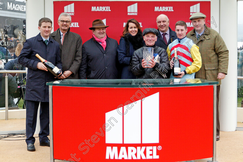 Doing-Fine-0004 
 Presentation to The Neil Mulholland Racing Club, Neil Mulholland and Philip Donovan for The Markel Insurance Handicap Chase won by DOING FINE 
Cheltenham 1 Jan 2020 - Pic Steven Cargill / Racingfotos.com